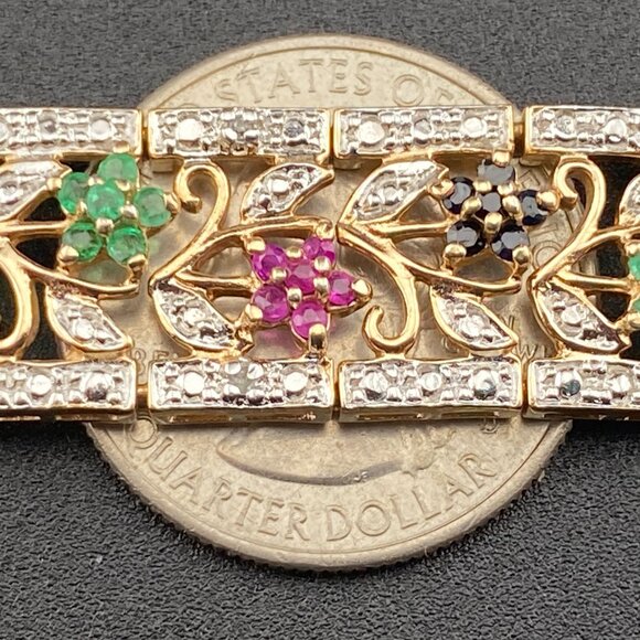 Wheeler Manuf. Sterling Silver Gold Vermeil Ruby Emerald Sapphire 7" Bracelet - Picture 15 of 16